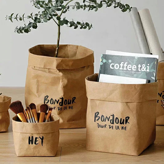 Washable Brown Kraft Paper Storage Bag